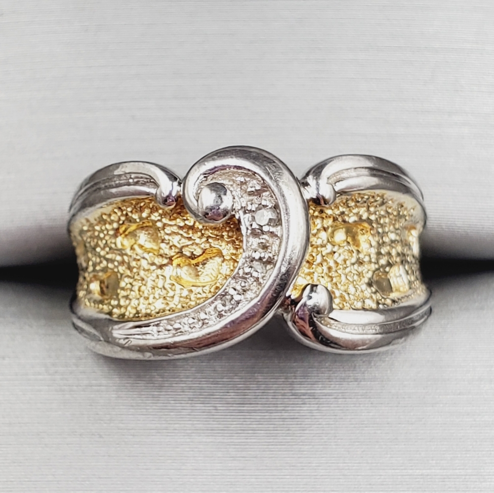 Genuine Diamond 14k Yellow Gold / 925 Sterling Silver Footprint in Sand Ring